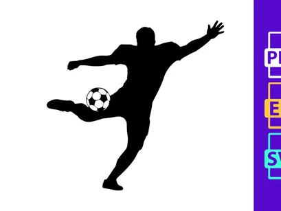Soccer player kicking a ball in mid air with dynamic movement and skill