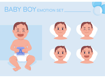 Happy little baby semi flat color character emotions set preview picture