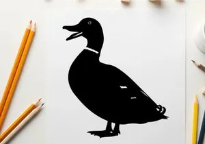 Silhouette of a duck with open beak on white background