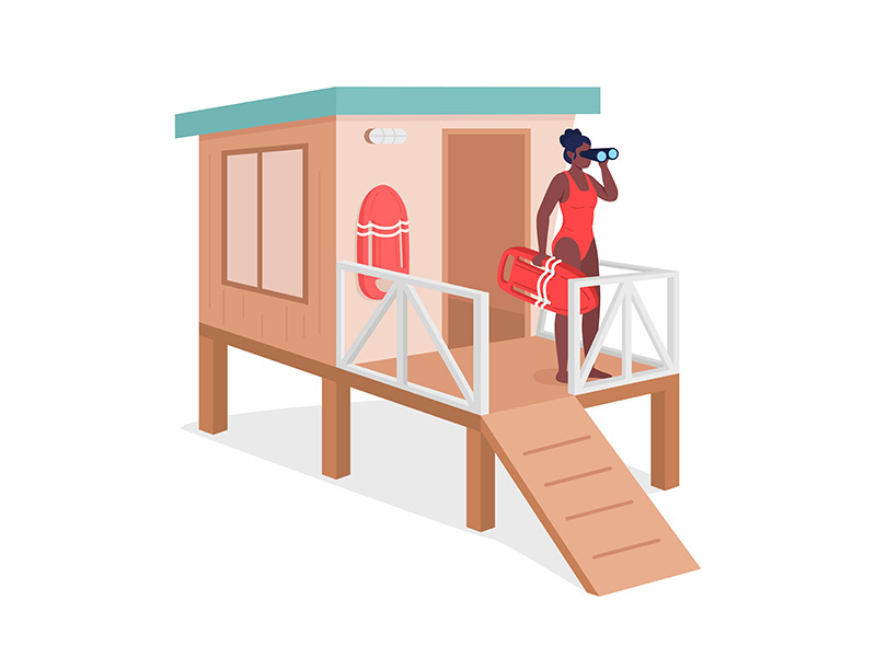 Female life guard flat color vector faceless character