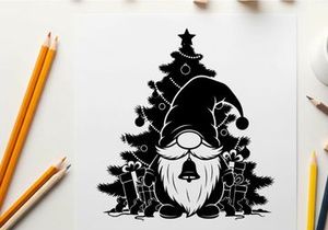 Christmas gnome silhouette with tree and stockings