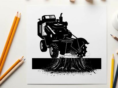 Silhouette of a tractor with a brush cutter attachment in action