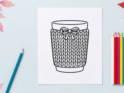 Hand-drawn Christmas gift tumbler with knitted bow and festive holiday pattern design