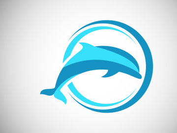 Dolphin in a circle. Fish logo design template. Seafood restaurant shop Logotype concept icon. preview picture