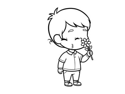 Sad boy holding flower vector illustration flat design