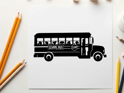 School bus silhouette with children inside