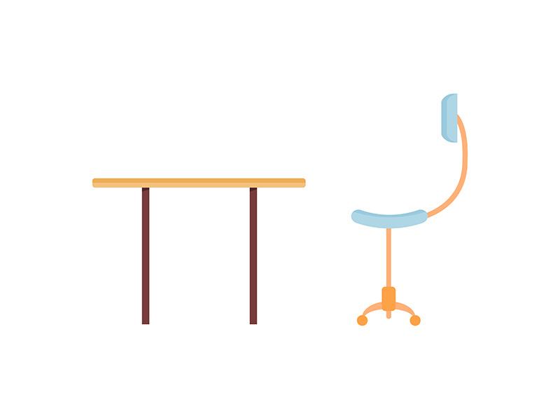 Desk and chair flat color vector objects