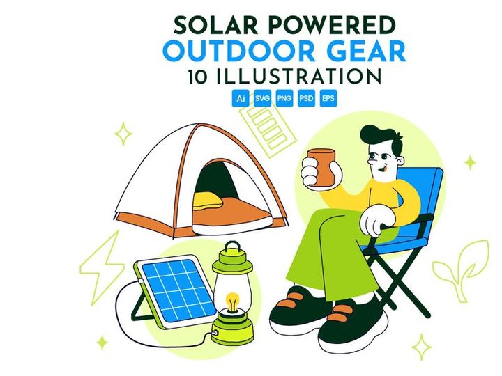 10 Solar Powered Outdoor Gear Illustration
