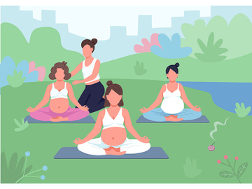 Yoga class outdoors flat color vector illustration preview picture