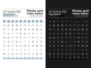 Photo and video editor tools pixel perfect linear ui icons set preview picture