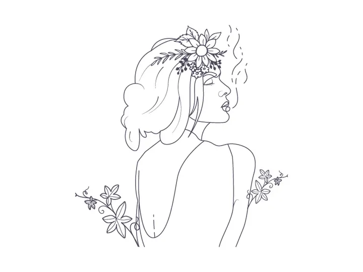 Line art portrait woman, Flower face one line vector illustration