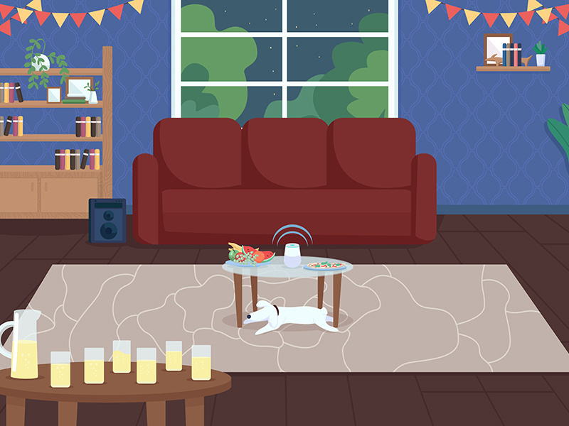 House party flat color vector illustration