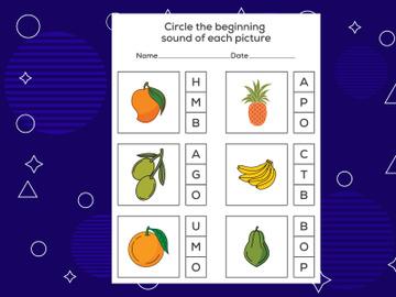 Circle the beginning sound of each picture. Educational game for kids preview picture