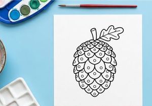 Pine cone line art drawing. Hand drawn botanical illustration of a conifer seed.