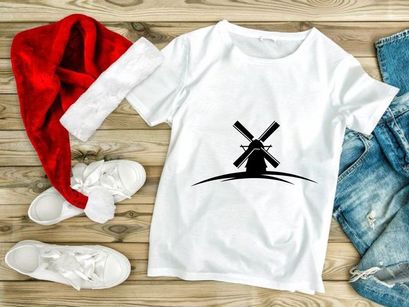 Windmill on rolling hills silhouette