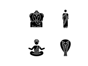Indian culture black glyph icons set on white space preview picture