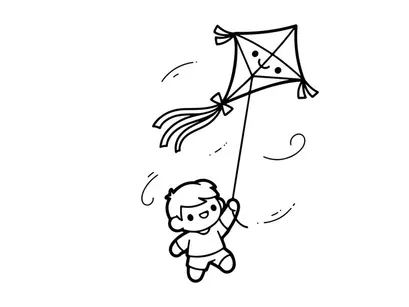 Child flying kite happy outdoor play vector illustration