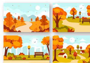 22 Autumn Landscape Blue Background Illustration