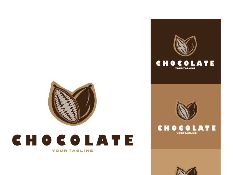cocoa logo,cocoa bean,cocoa tree,cocoa branches and leaves,chocolate mix on white background,vintage,modern,simple,minimalist icon illustration template design vector