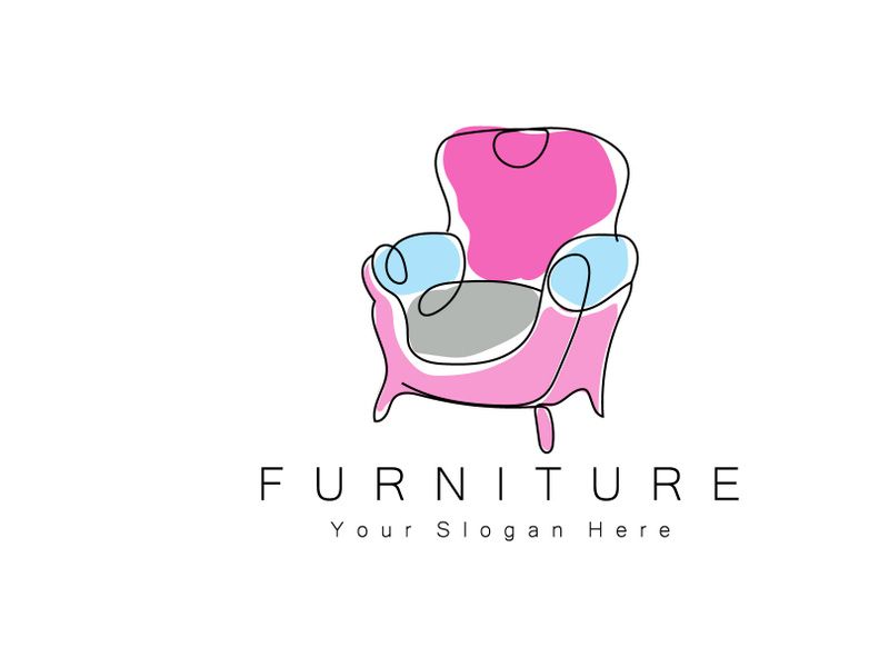 Furniture Logo Design, Home Furniture Illustration Table Icons, Chairs, Cupboards, Lamps