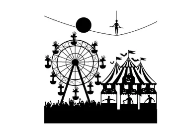 Silhouette of a carnival at night with a ferris wheel and tent silhouette preview picture