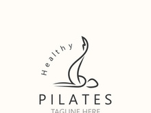 Abstract Pilates Logo, Yoga identity body balance vector monoline Design Template. wellness lifestyle