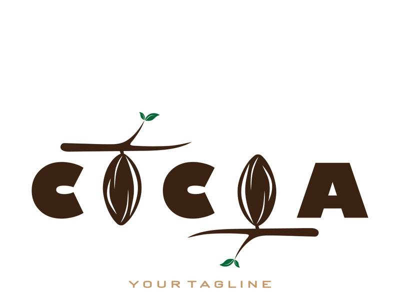 cocoa logo,cocoa bean,cocoa tree,cocoa branches and leaves,chocolate mix on white background,vintage,modern,simple,minimalist icon illustration template design vector