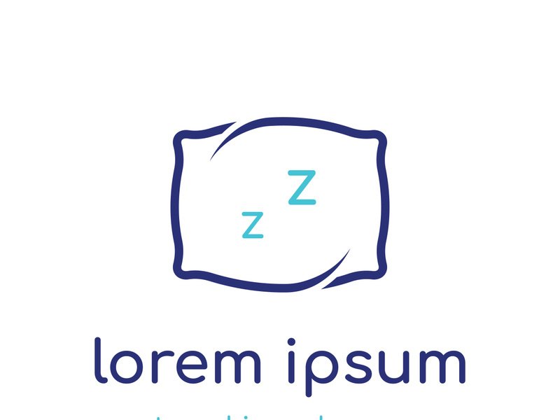 Bed and sleep logo creative design, with pillow,zzz, clock, moon and stars.