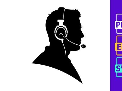 Silhouette of a man wearing a headset for customer support or call center services