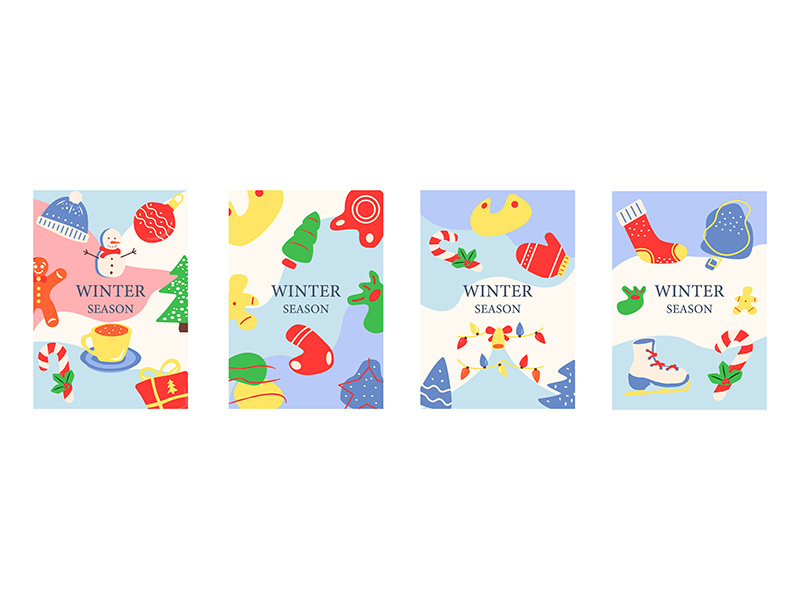 Winter season festive party abstract poster template set