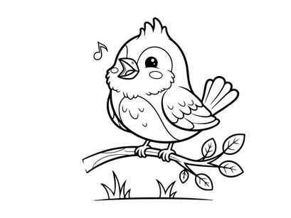 Cute singing bird on branch vector illustration