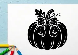 Stylized Halloween Pumpkin with Bow for Fall Decorations