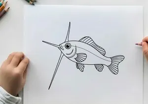 Happy cartoon fish swimming vector illustration flat design