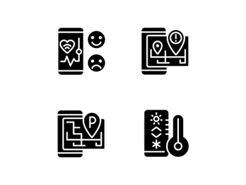 Mobile applications black glyph icons set on white space preview picture