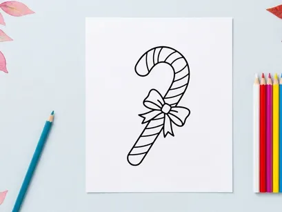 Hand-drawn candy cane with festive bow for Christmas holiday celebration decor