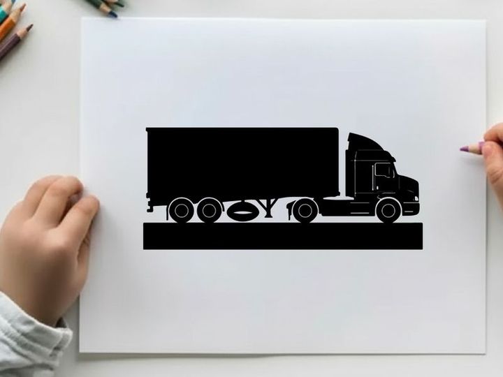 Black silhouette of a semi truck on a white background