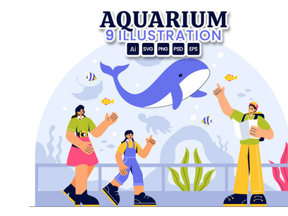 9 Aquarium Vector Illustration