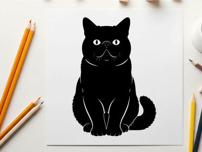 Silhouette of a black cat sitting and looking forward