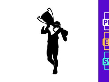 A triumphant athlete celebrating victory with a trophy preview picture