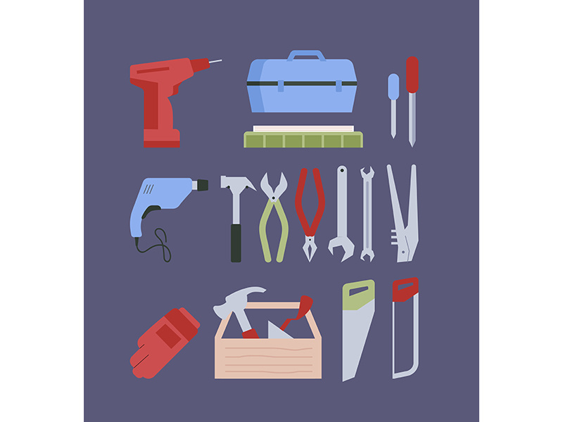 Work tools flat color vector objects set