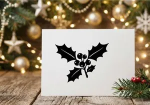 Black holly leaves and berries icon, Christmas holiday vector illustration design element.