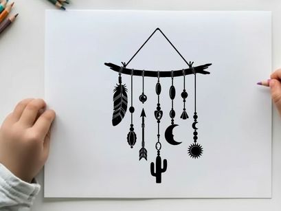 Southwestern dreamcatcher silhouette with turquoise beads and feathers
