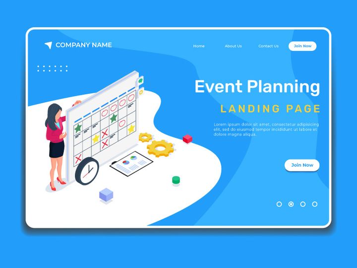 Event planning illustration. Business landing page template.