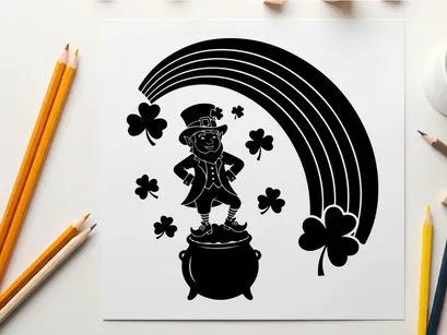 ilustración vectorial de duende con olla de oro