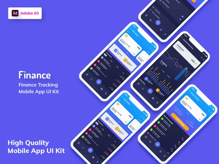 Finance Tracking Mobile App UI Kit Dark Version (XD)