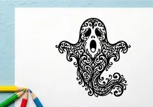 Komplexes Zucker-Schädel-Motiv mit floralen und spiralförmigen Designs zum Tag der Toten