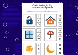 Circle the beginning sound of each picture. Educational game for kids