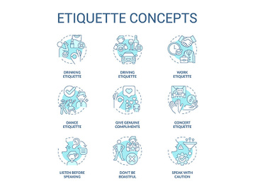 Etiquette turquoise concept icons set preview picture