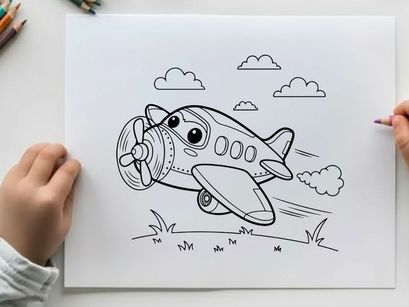 Cute cartoon airplane flying with smoke vector illustration
