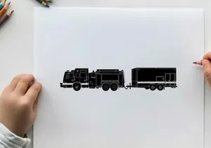 Silhouette of a fire truck and trailer